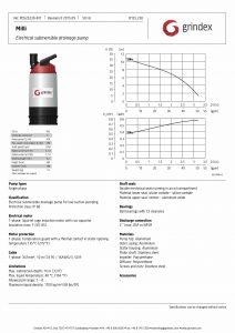 Data Sheet for Grindex Milli Submersible Drainage Pump