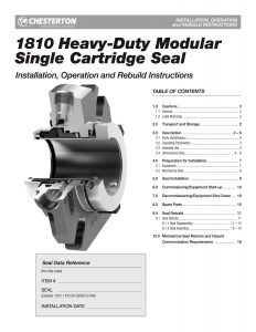 Installation Instructions Chesterton 1810 Heavy Duty Modular Single Cartridge Seal